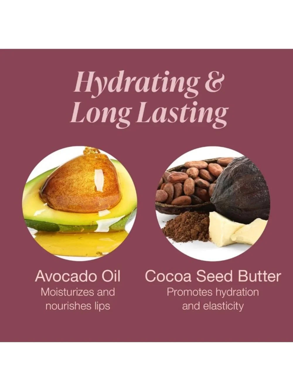 Vivid Long-Lasting Lipstick - Smudge-Free Color with Avocado Oil & Cocoa Butter